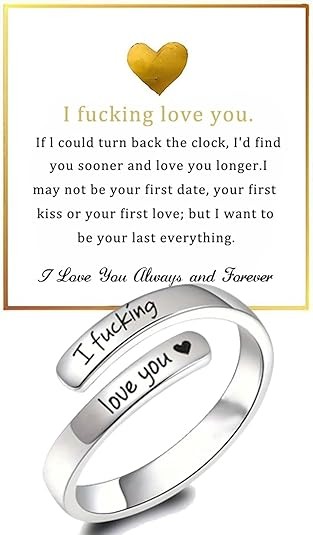 I Fcking Love You Ring For Women, Open Adjustable Stainless Steel Engraved Heart