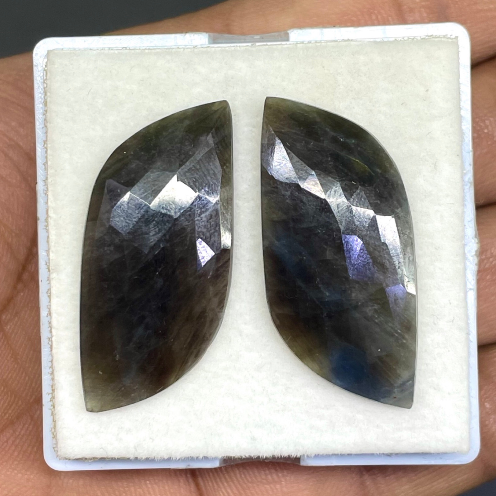 2 Pcs Natural Unheated Sapphire Pair Checker Cut Flat Back Gemstones 48.45 Cts