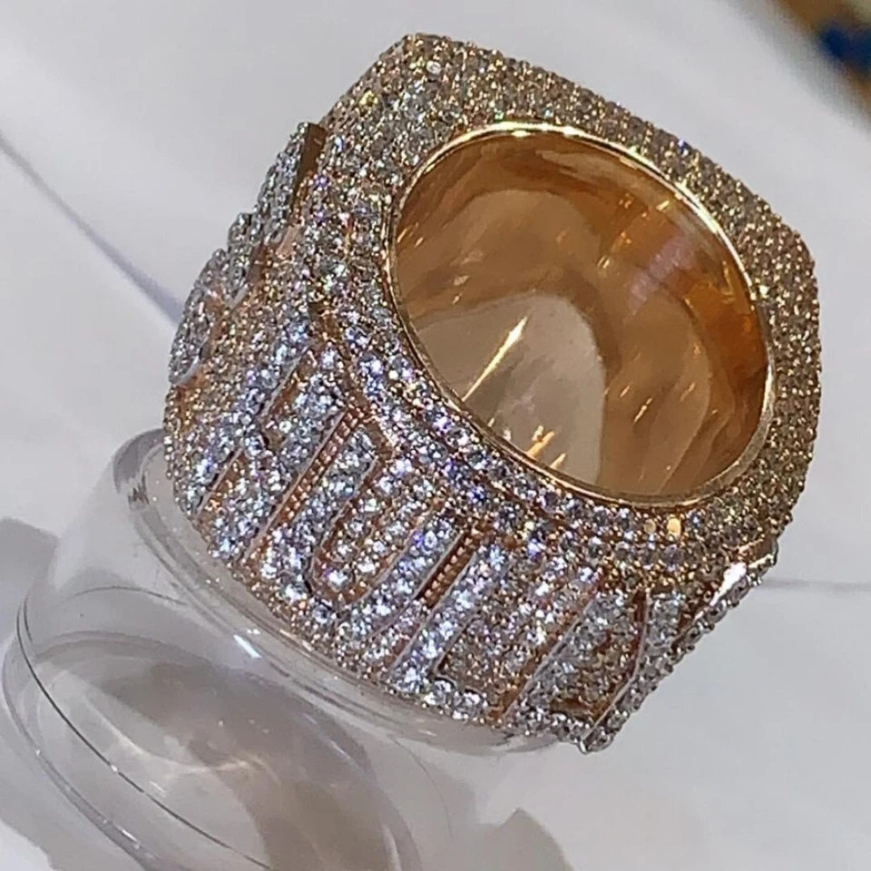 5TCW Round Lab Created Diamond Customize Letter Men’s Ring 14K Rose Gold Plated