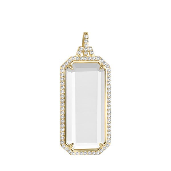 .36 Ct Moissanite Rock Crystal Tablet Pendant 14K Solid Yellow Gold Charm Gift
