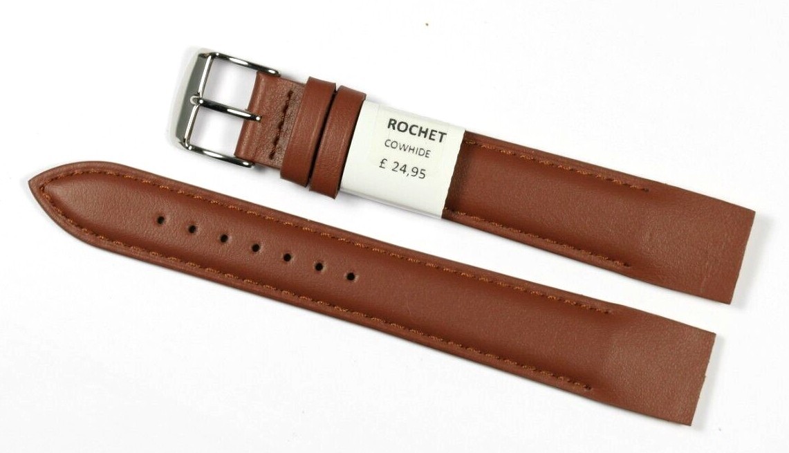 HAND MADE OPEN ENDED LEATHER WATCH STRAP 18MM BROWN HIGH QUALITY ROCHET NEW