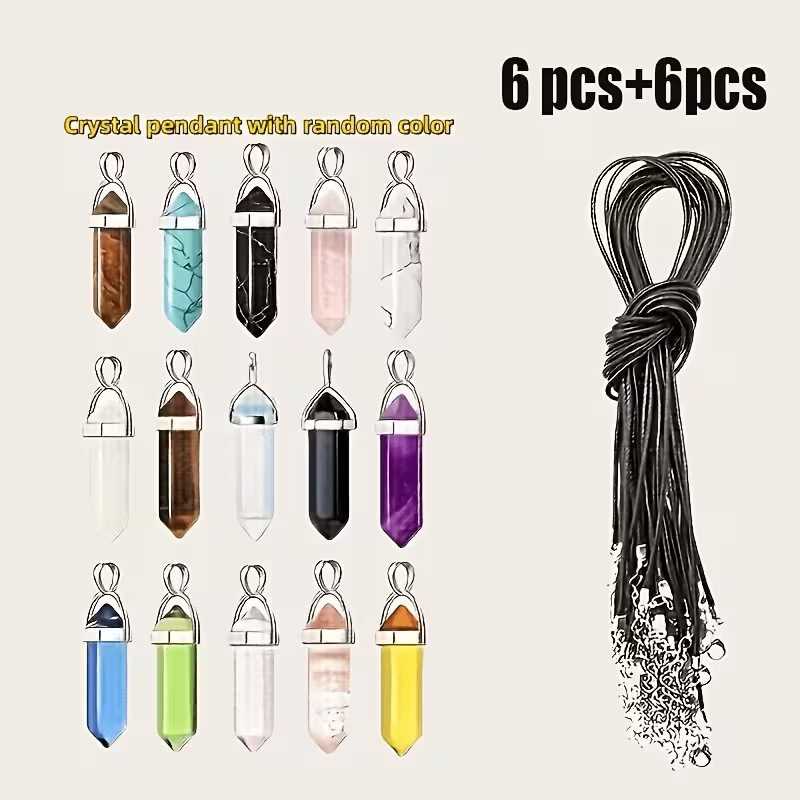 12pcs/2pcs Hexagonal Quartz Pendant with Adjustable Necklace Cord, Suitable for