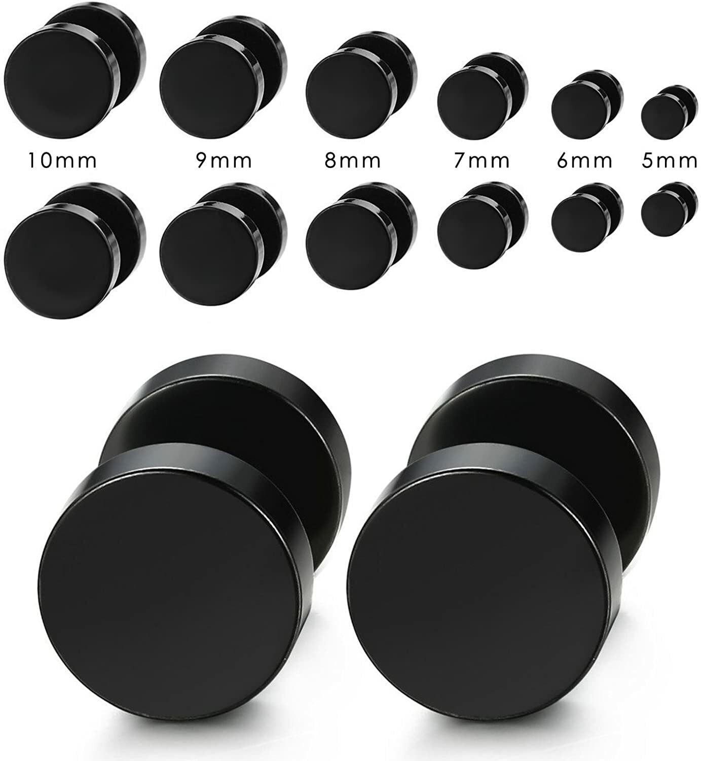 1 Pair Stud Earrings Mens Womens Faux Gauges Ear Tunnel Stainless Steel Earrings