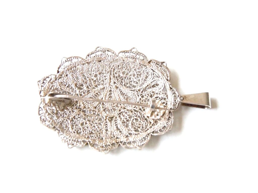 Antique Silver Brooch Pendant Filigree Silver Jewelry 9.4 G/5.7X3.6 Cm