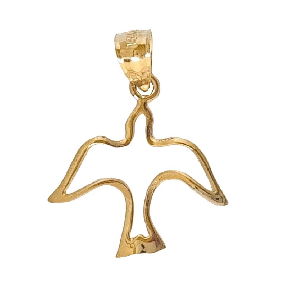 14K Yellow Gold Holy Spirit Dove Pendant / Charm, Made in USA