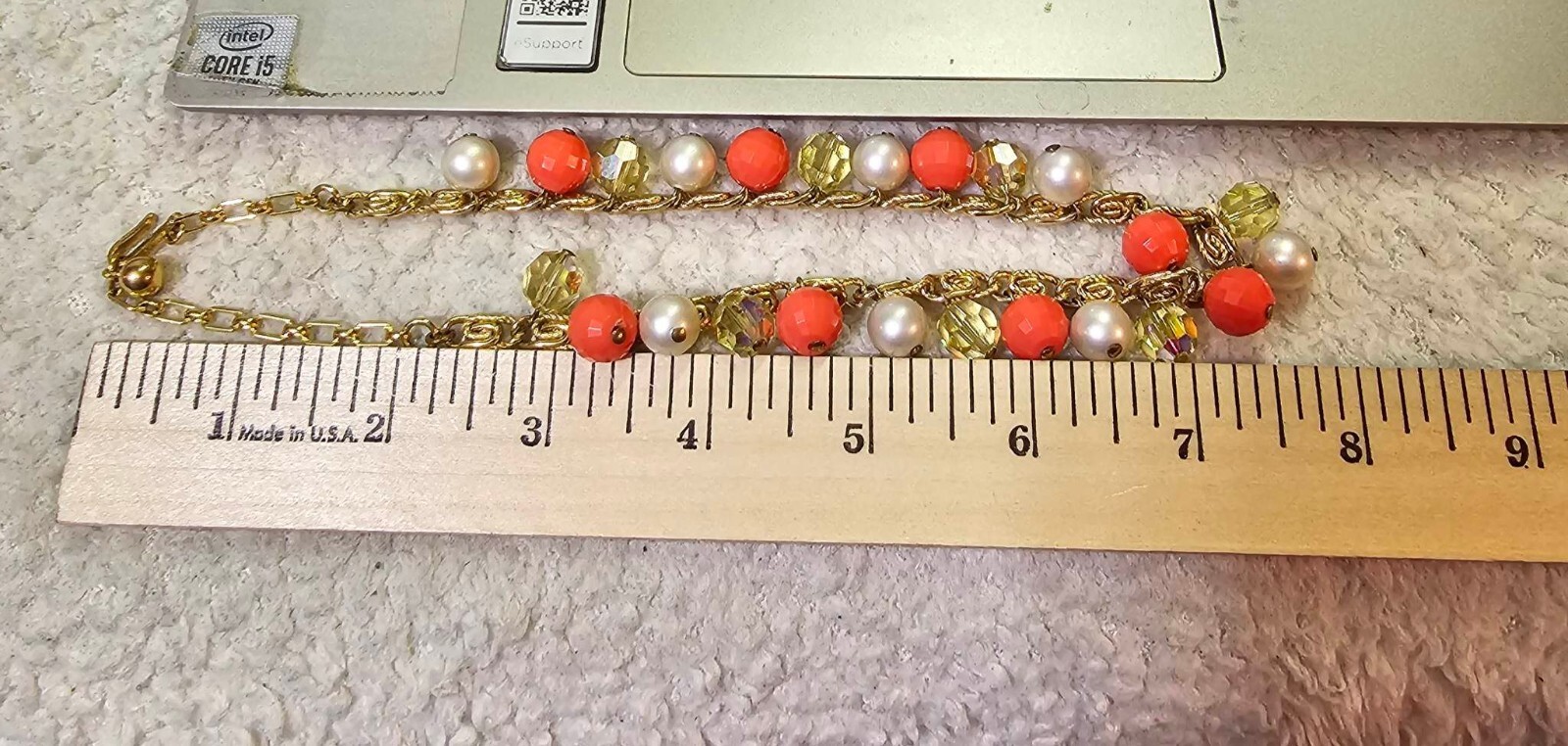 Trifari choker necklace w/ faux pearl orange & yellow citrine color beads 15in”