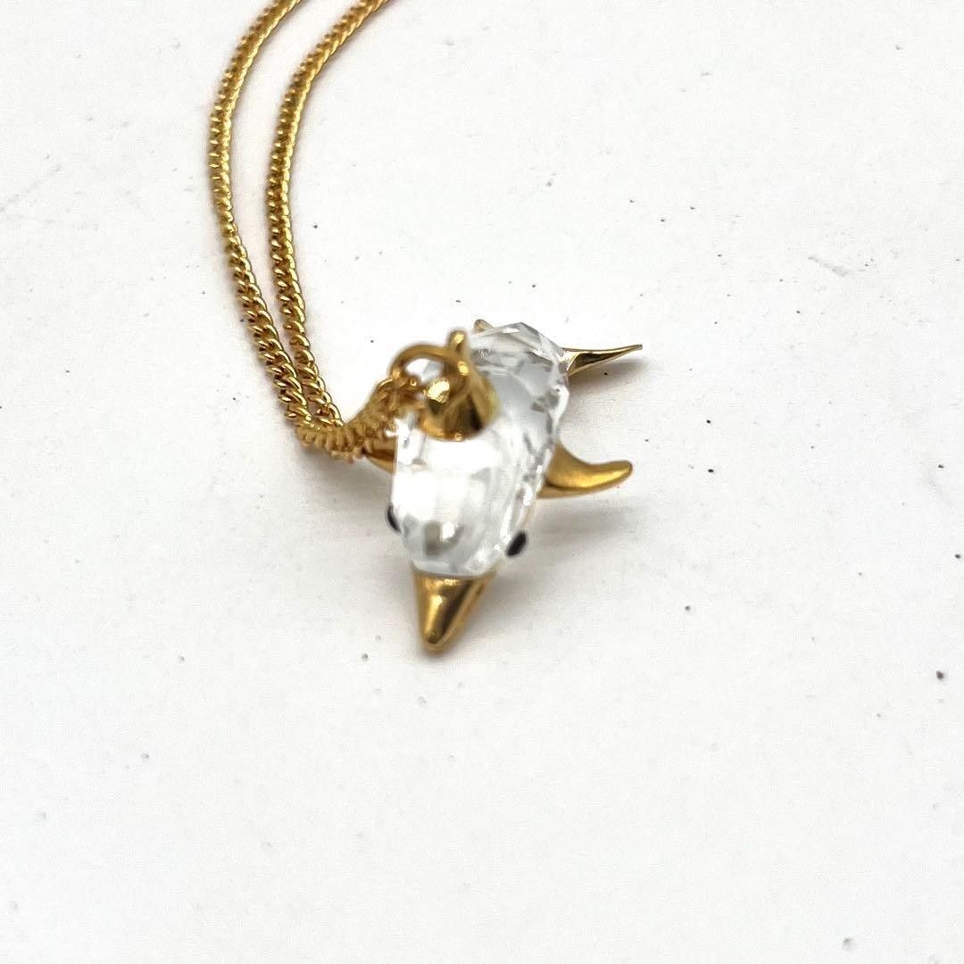 Swarovski Crystal Dolphin Pendant Necklace Gold Tone Animal Theme Chain Jewelry