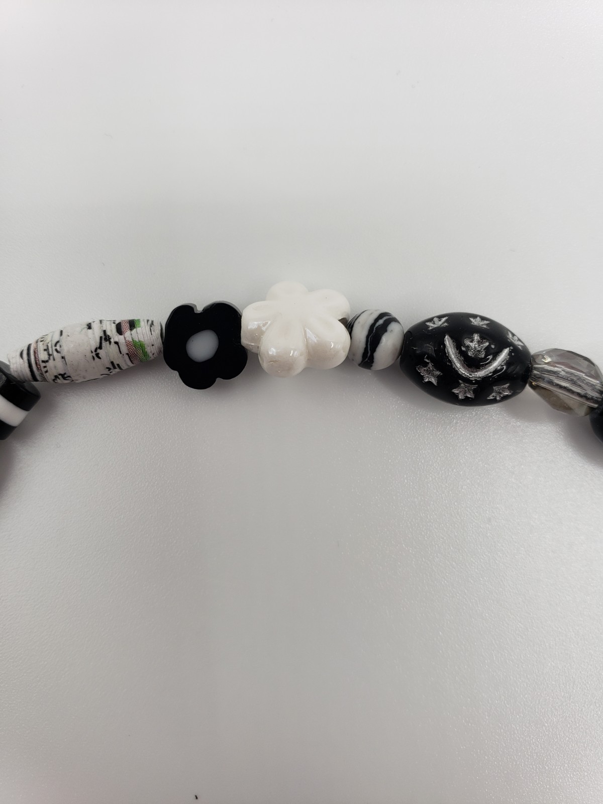 Handmade Black White Bead Necklace 21” Mixed Media OOAK Bead Soup Statement