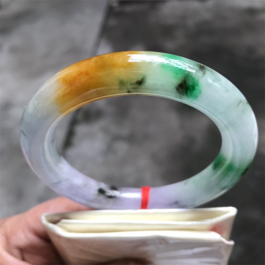 55.5MM Myanmar Natural Green Yellow Lavender Jadeite Jade Bracelet Jade Bracelet