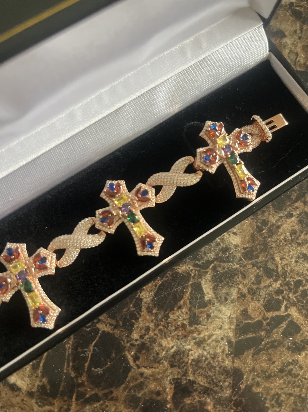 Moissanite Sterling silver Cross Infinity Bracelet 8 In