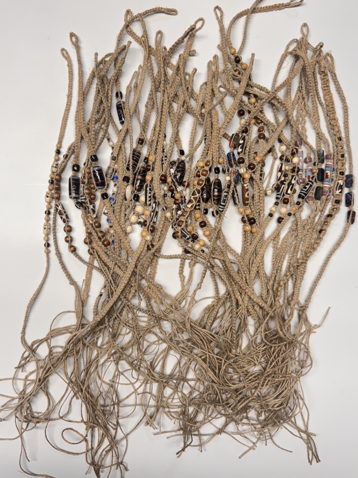 NEW 50 pieces Hemp Choker Necklace Wood Bone Beads Handmade Natural Assorted