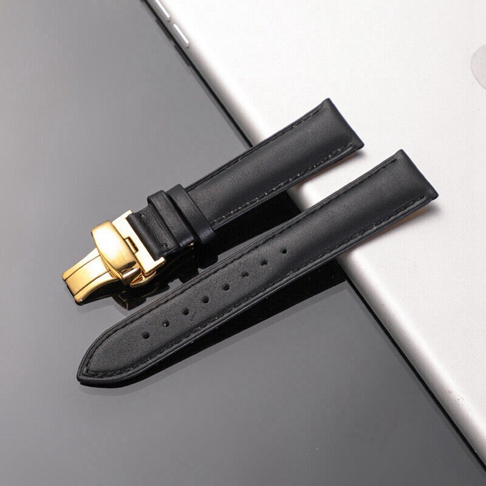 Genuine Leather Watch Band Strap Butterfly Buckle Bracelet 14/16/18/20/22/24mm