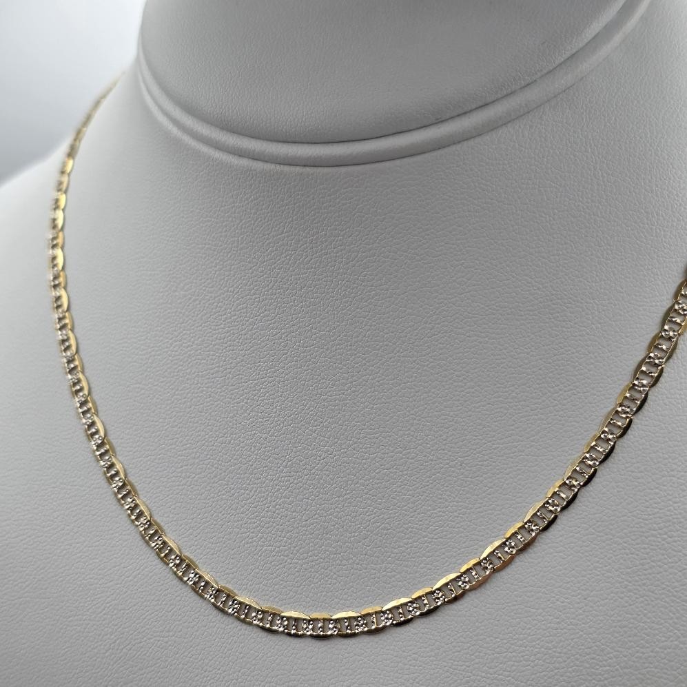16″ 10K 2Tone Yellow & White Gold 3.5mm Anchor Mariner Link Chain Necklace ITALY