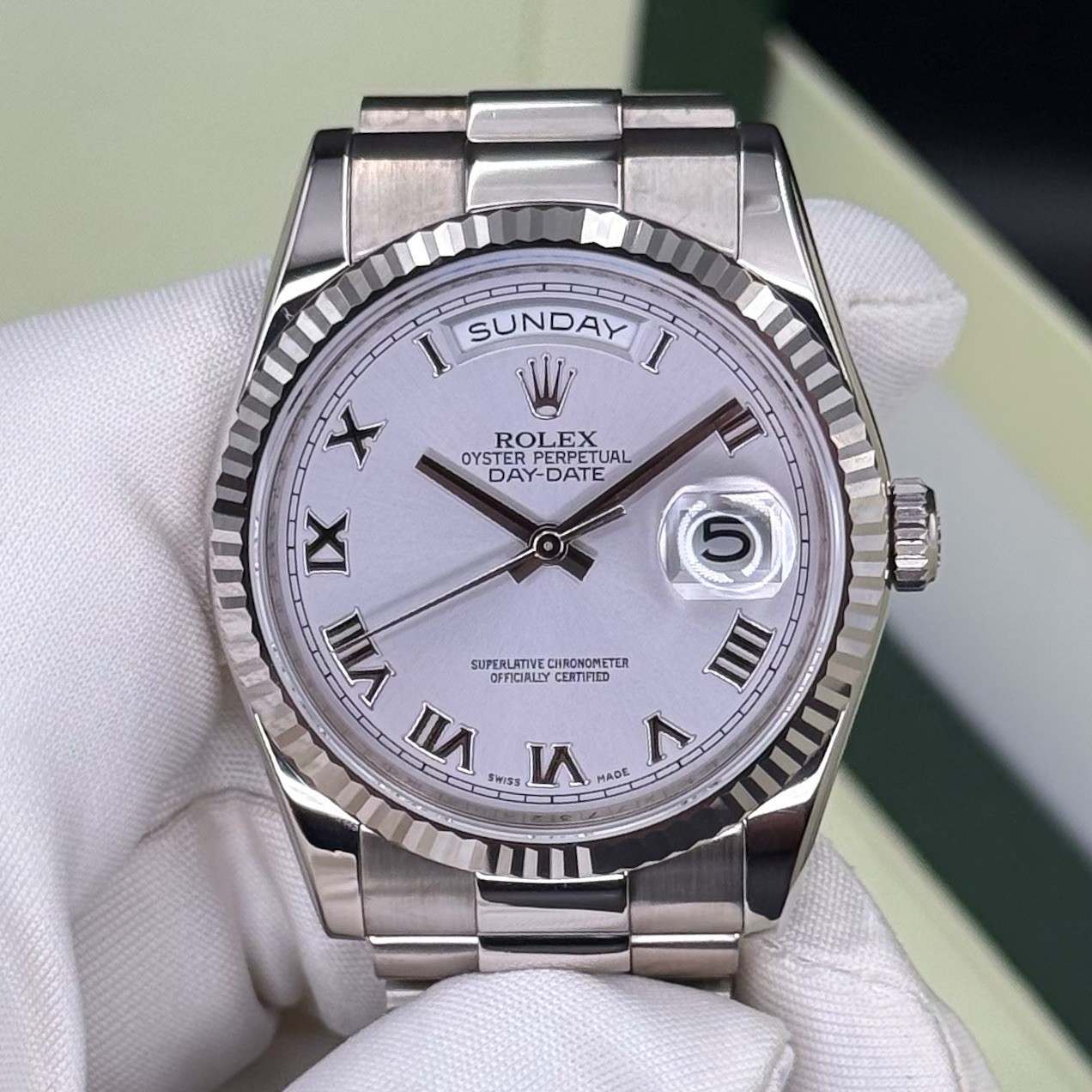 Rolex Day-Date 36 White Gold 118239 Silver Dial President Bracelet
