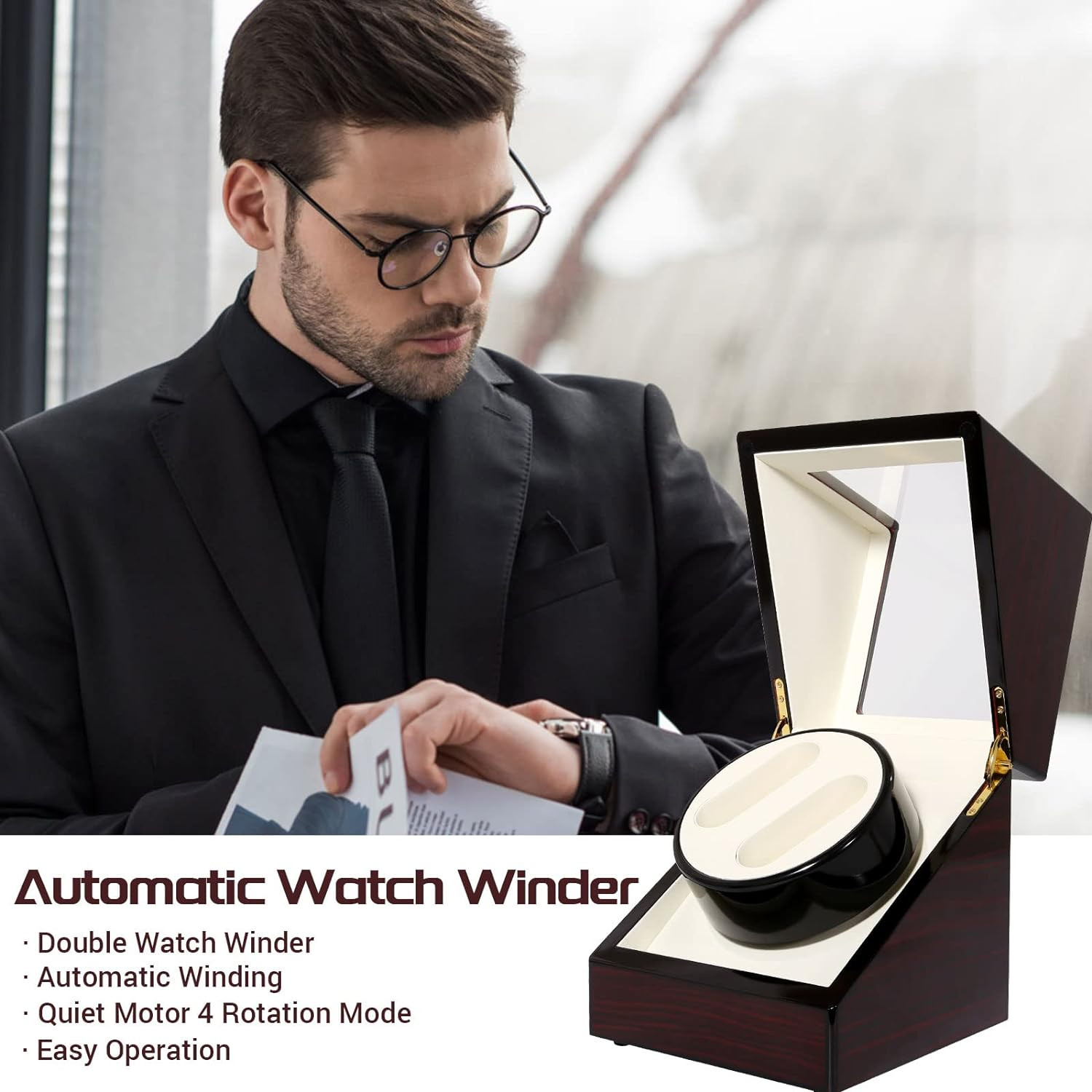 Automatic Watch Winder Box Luxury Wooden Watch Storage Case Double Watch Winder