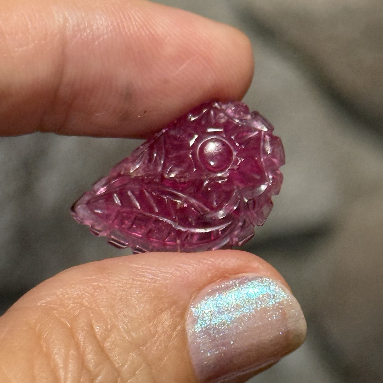 11.45ct 23.8c15.2×4.5mm Carved Rubelite Pink Tourmaline Flat Back Cabochon Gem