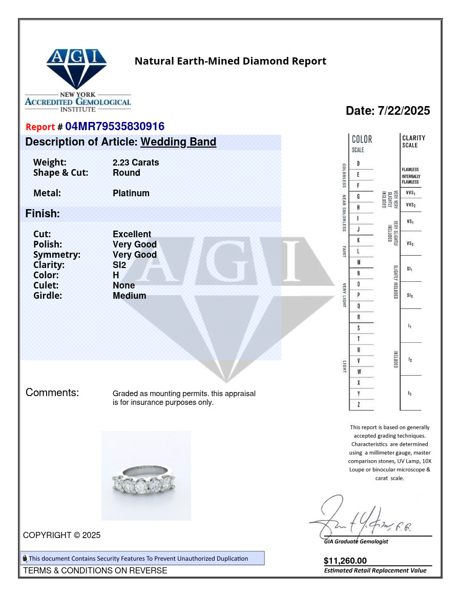 Classic Classic Wedding Band Solid Platinum 2.23 CT Round Natural Diamond H SI2
