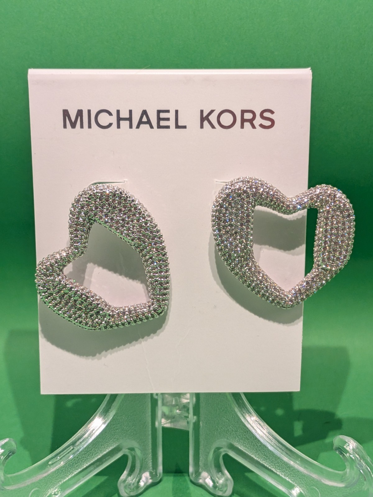 Michael Kors Precious Metal Plated Brass Pave Stud Earrings Platinum Plating