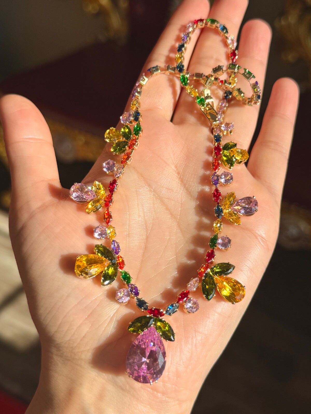 Summer Multicolour Gemstone Necklace Jewelry Luxury Gift For Her, Comes With Box