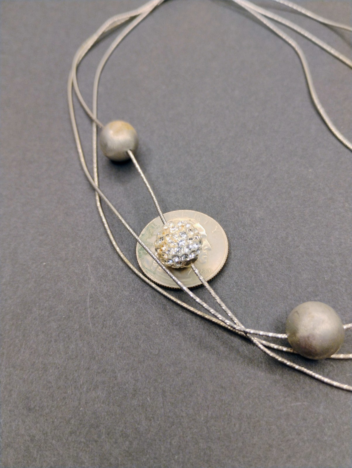 Signed Midas .925 Sterling Silver Ball Bead Cz Station Necklace