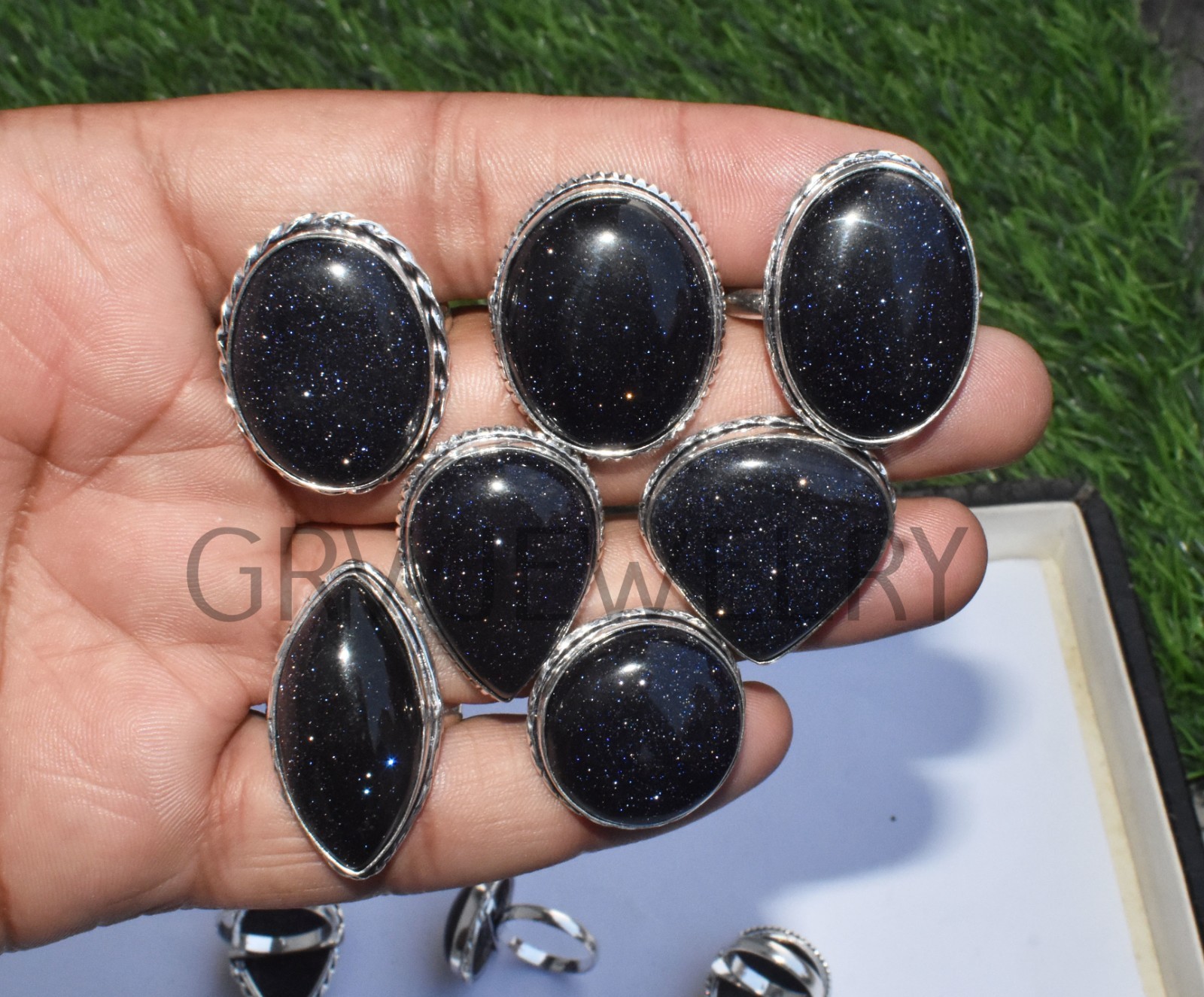 1-500 Pcs Blue Goldstone In Wholesale Rings Lot Bulk: Silver Plated Whr-76
