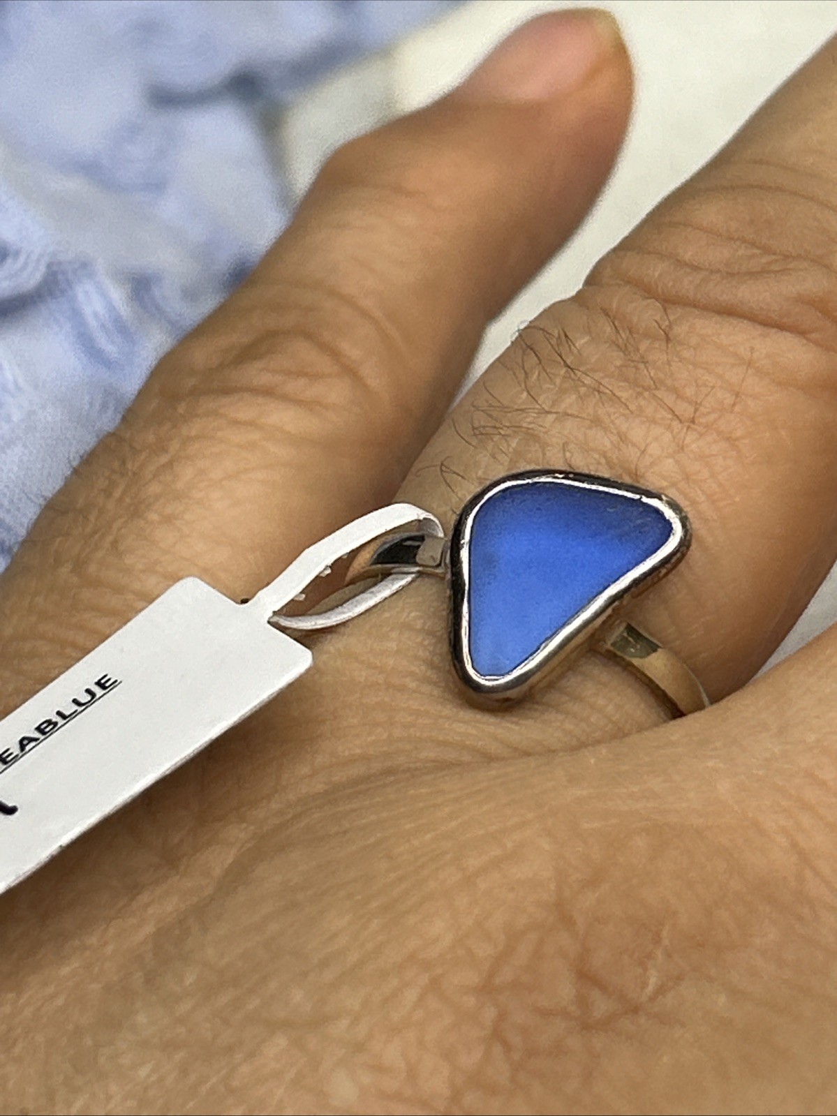 Salty Gem Blue Sea Glass Ring Sz9 Sterling Silver