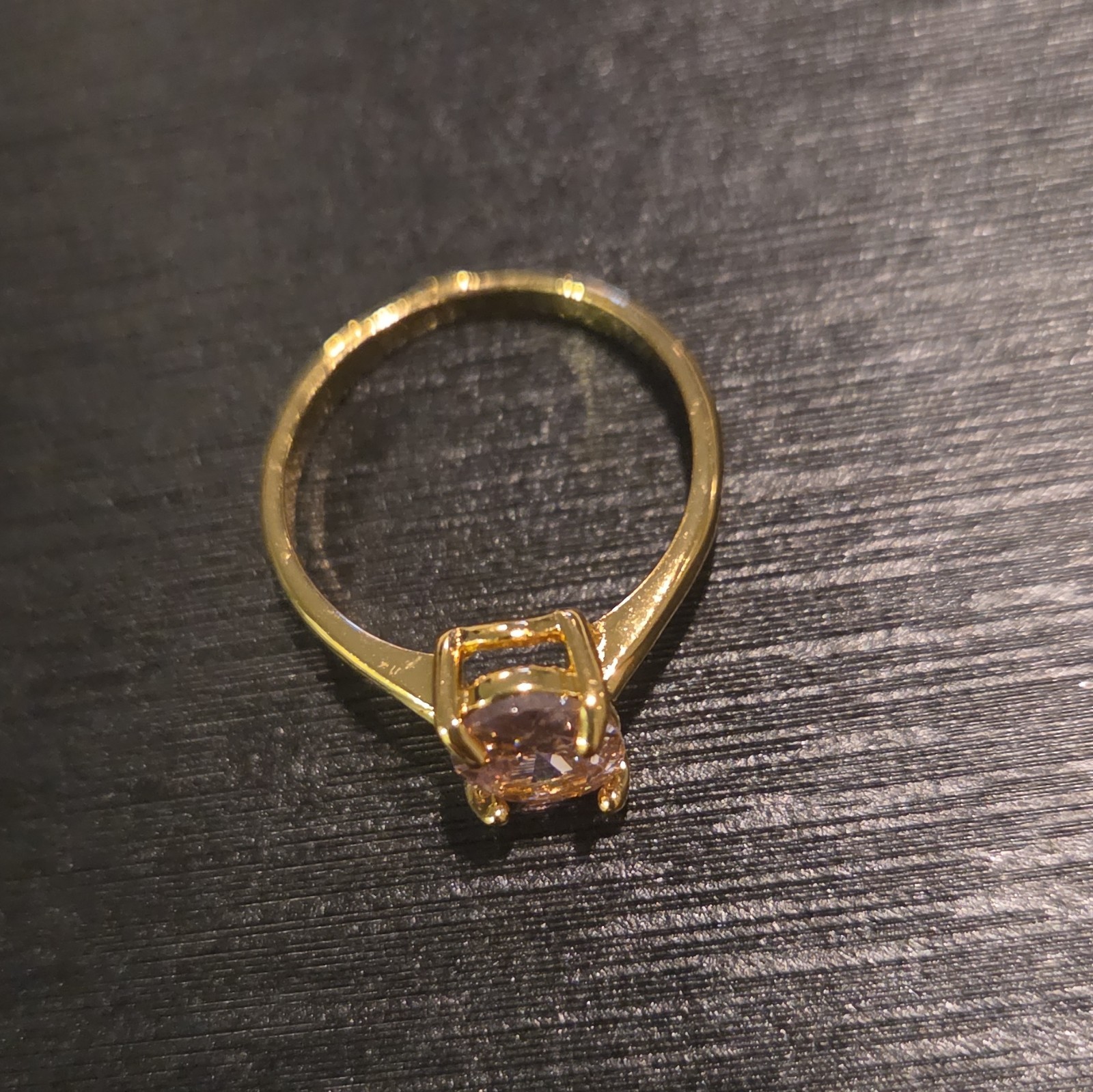 Yellow Gold Plated Prong Set Solitaire Band Ring Size 8 Oval Pink Stone 1