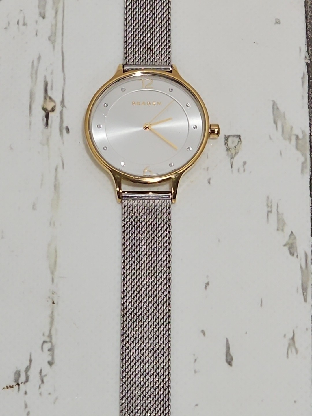 SKAGEN Anita Women Watch Gold Tone Stainless SKW2340 Silver Gemmed Dial