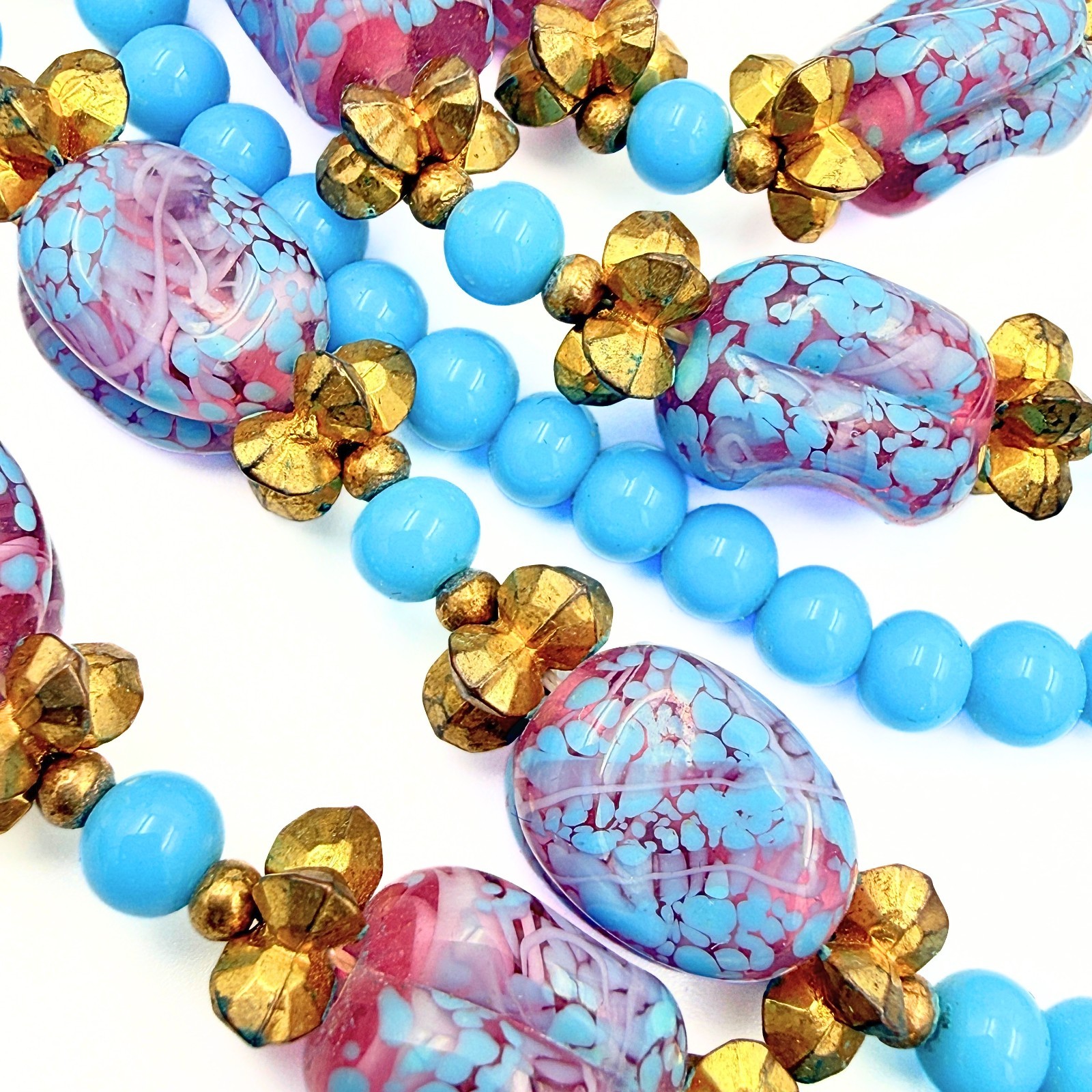 Vintage William De Lillo Couture Wedding Cake Glass Bead Sautoir Blue Necklace