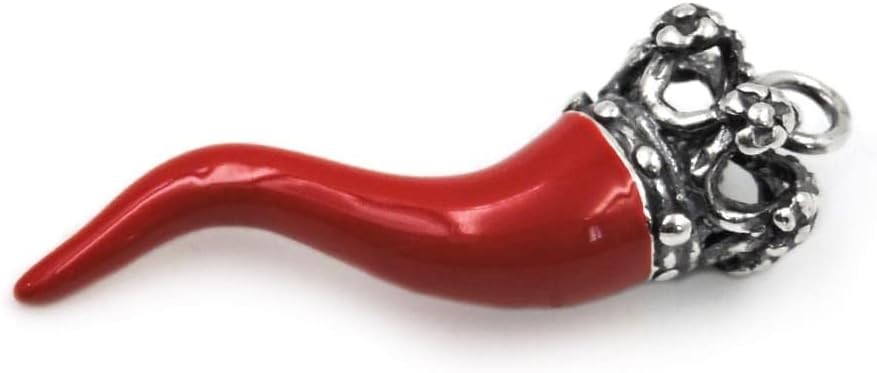 Red Cornicello Crown Pendant 800 Silver Neapolitan Lucky Horn Made in Italy