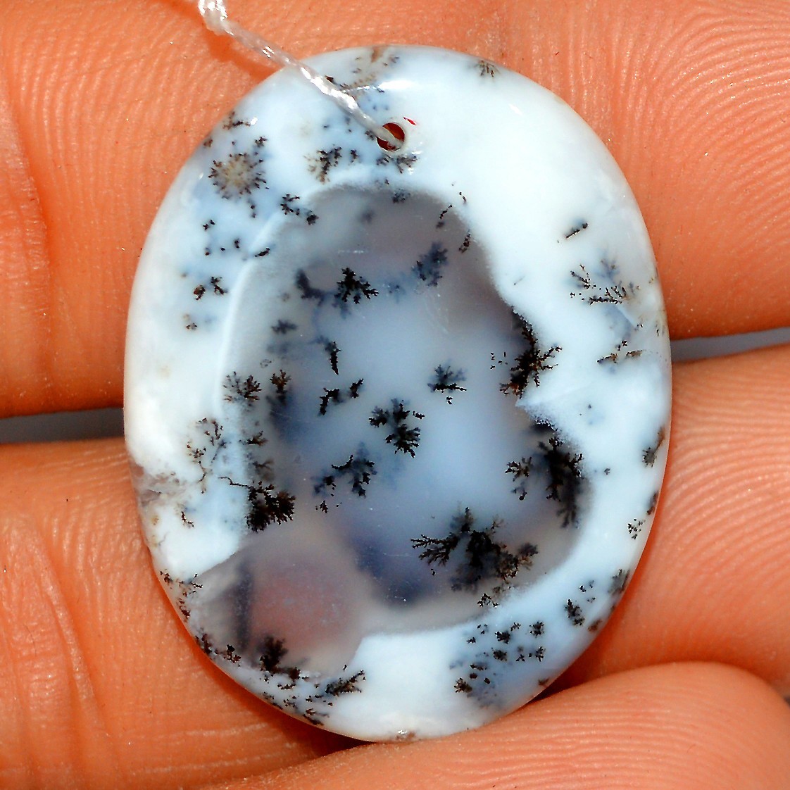 26 Cts Natural Dendrite Agate Cabochon Front to Back Drill Gemstone 29x20mm #L51