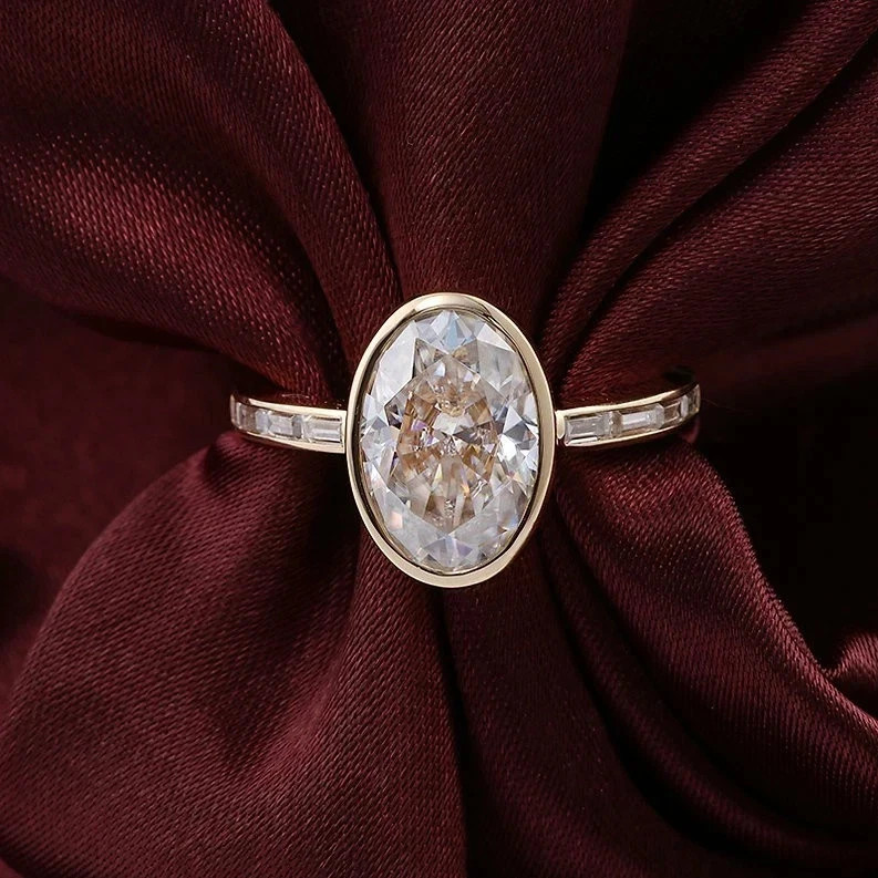 3.25 CT Oval F-VS1 Lab Grown Diamond Women Wedding Gift Ring 14K Yellow Gold IGI