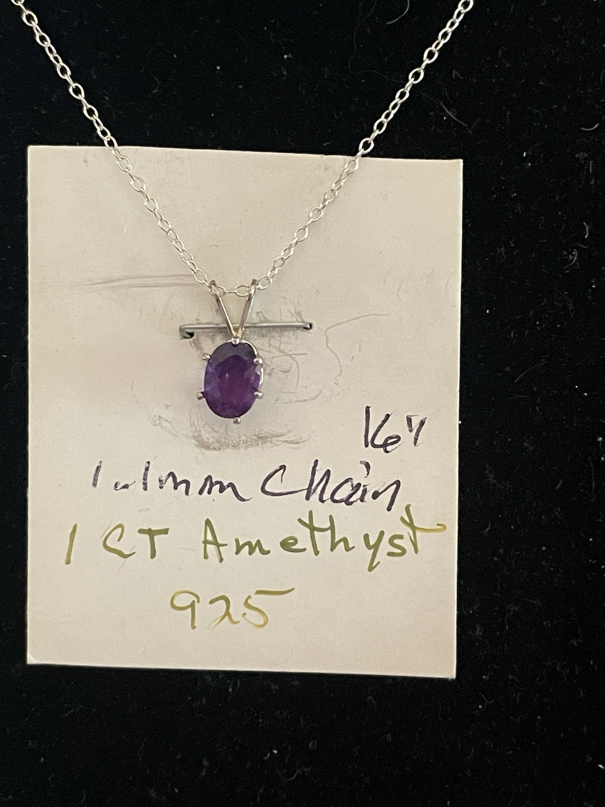 1 Ct Amethyst Oval Sterling Silver 16 Inch Pendant