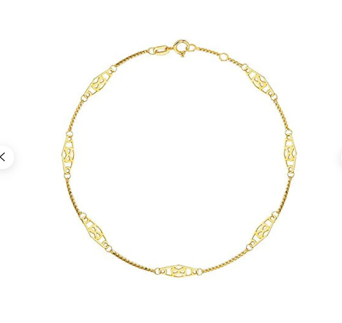 14kt 9″-10″ Yellow Gold Adjustable Twisted Bar Fancy Anklet Bracelet 1.4grms