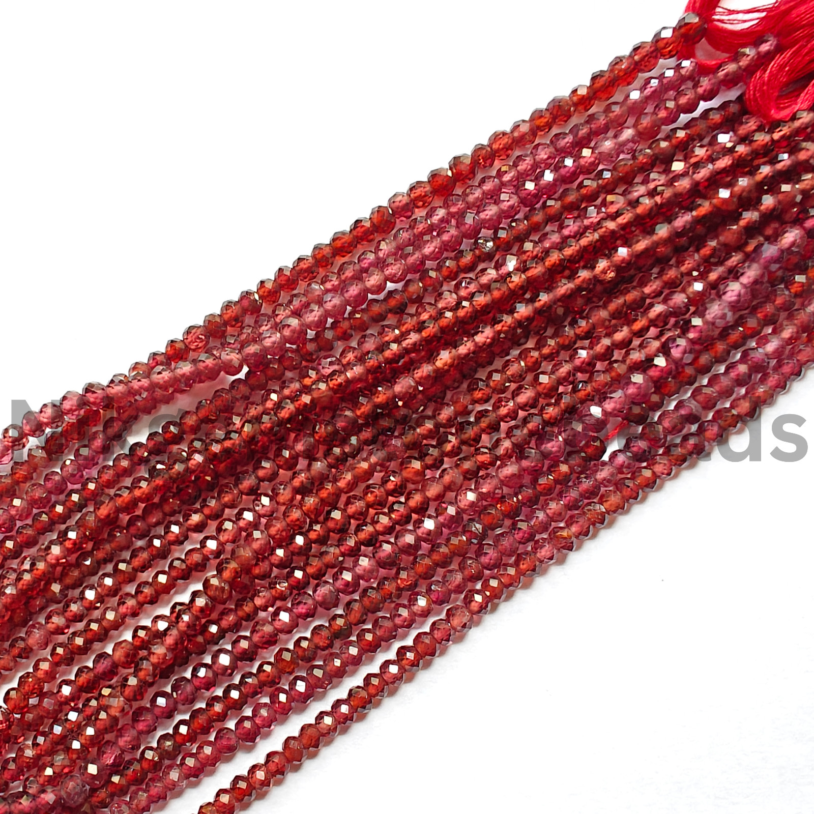 Natural Red-Pink Garnet Beads, Micro Faceted Round Cut Gems, 3.50-3.75 MM.