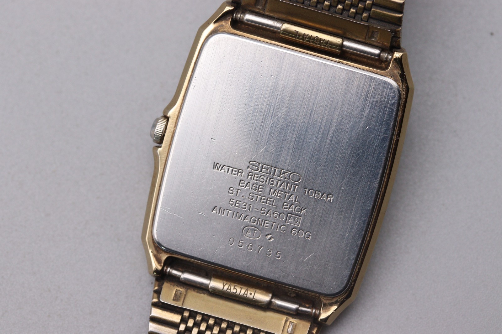 [Exc+5] Vintage Seiko Session 5E31-5A60 Gold Square Tank Mens Qz Watch JAPAN