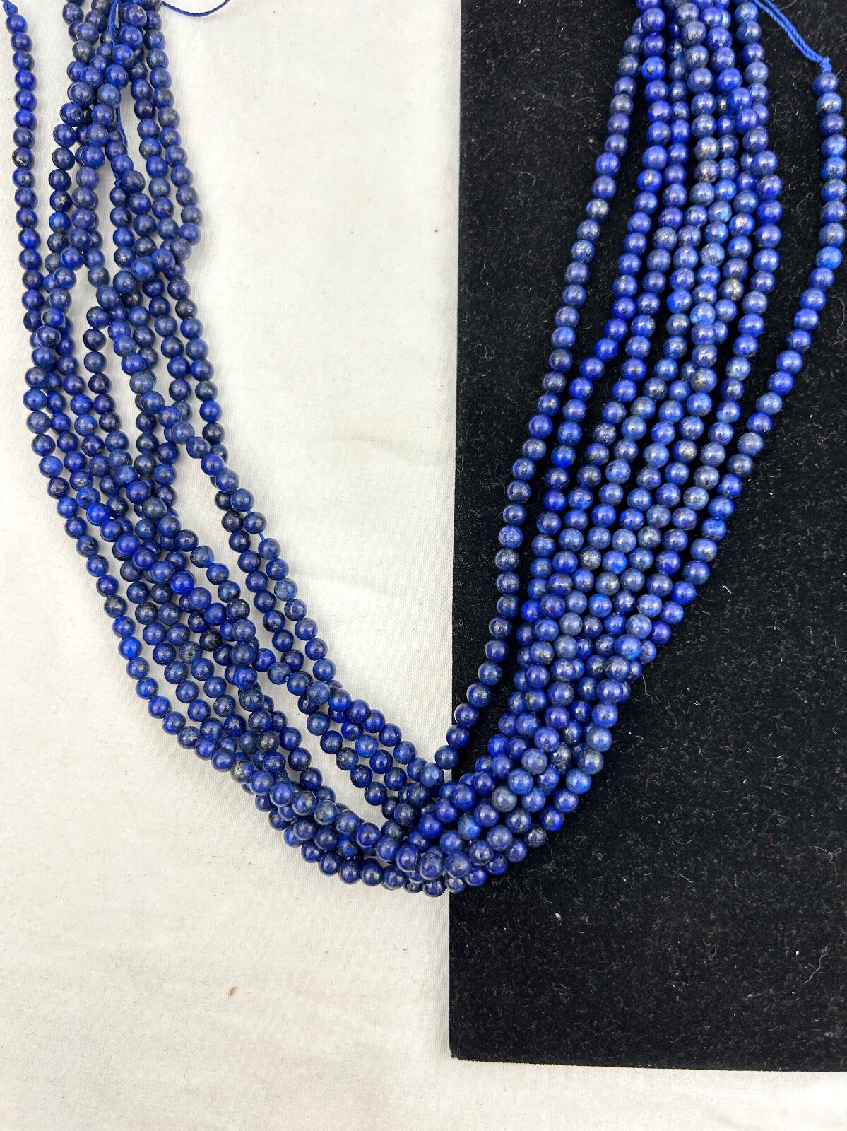 8 Strands of Natural Afghani Lapis Round Bead Necklace – 3mm to 4mm
