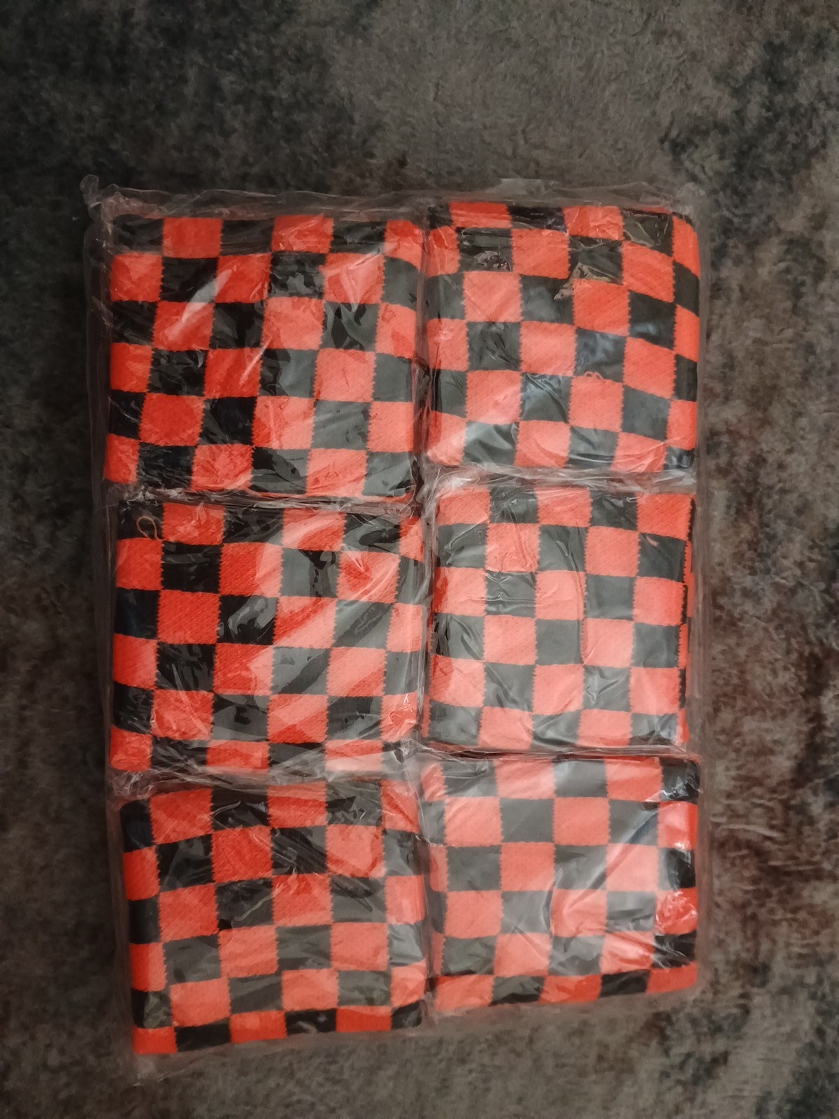 12 Orange & Black Checkered Fashion Wrist Bands-Sweatbands kids stretchy
