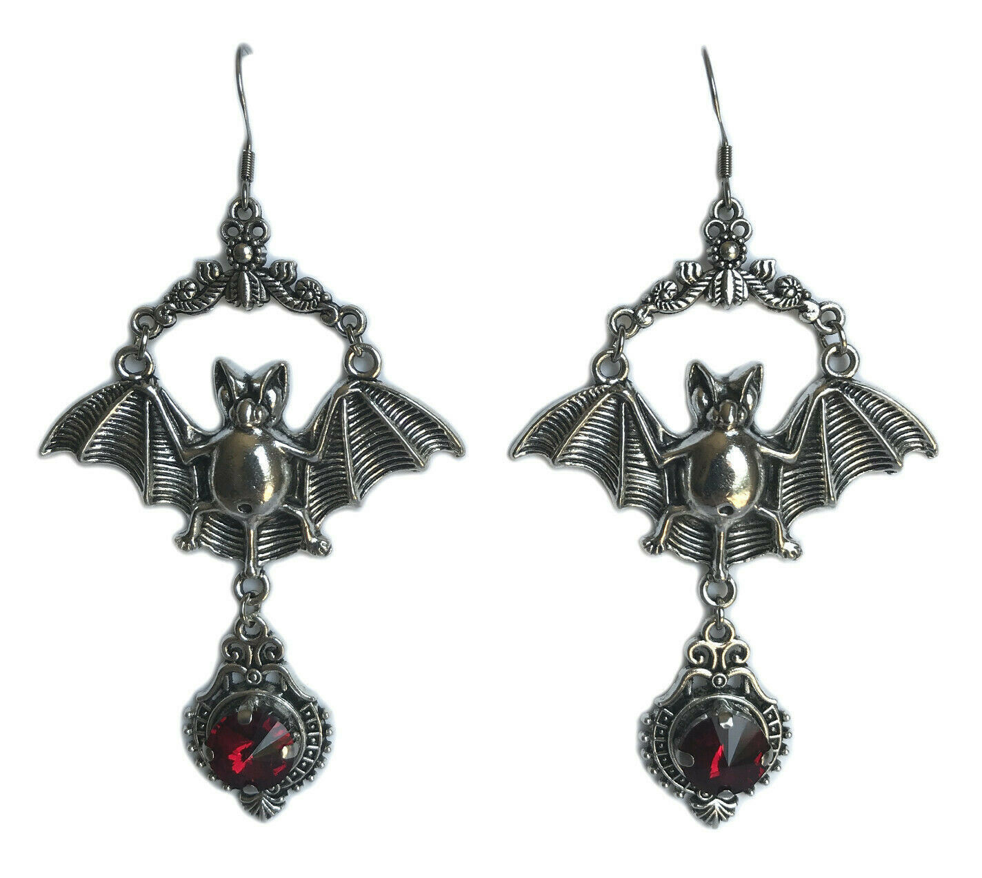 Gothic Vampire Bat Queen Medieval Victorian Filigree Silver Goth Large Earrings