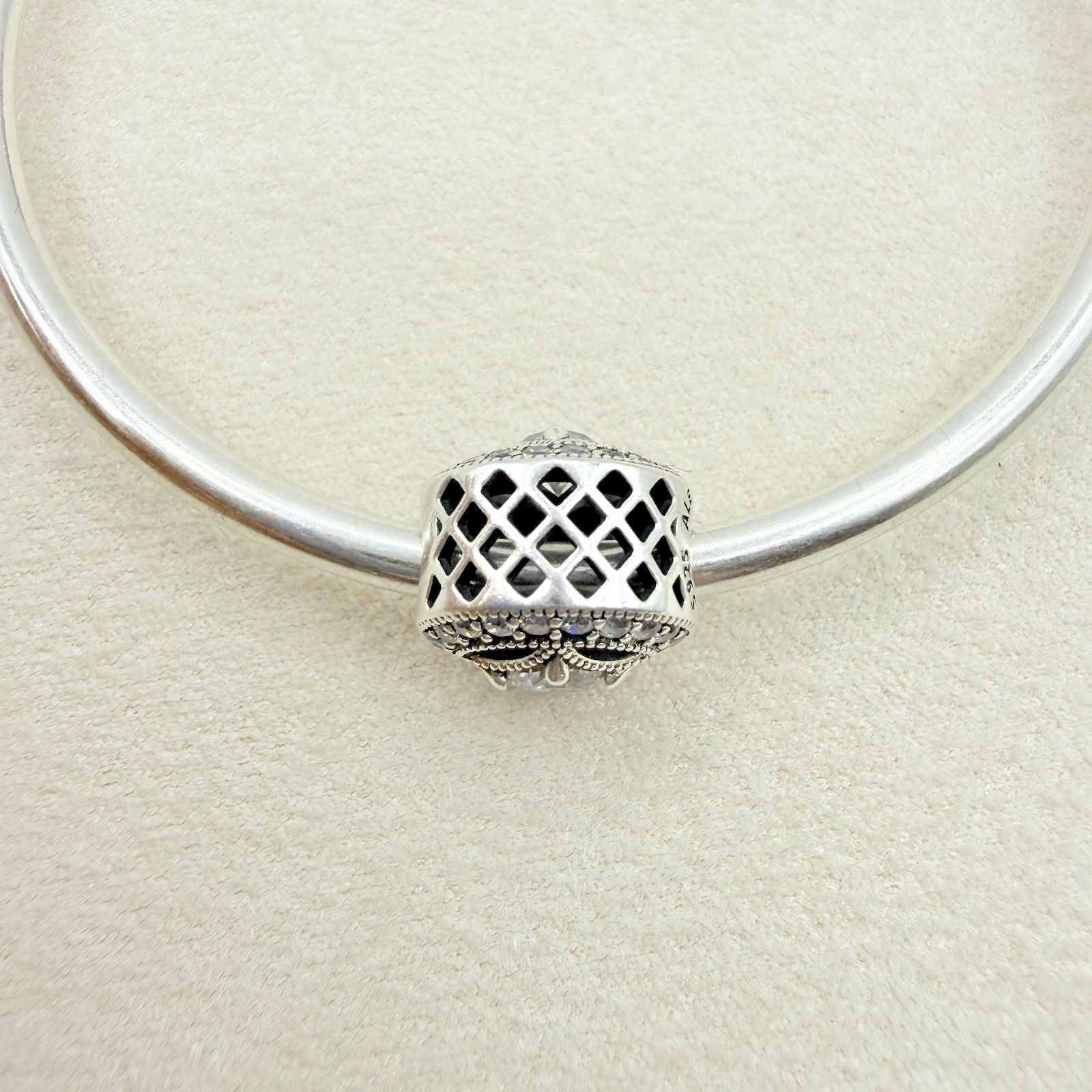 Pandora Sterling Silver Vintage Allure Round Charm Bead Pave CZ Stone