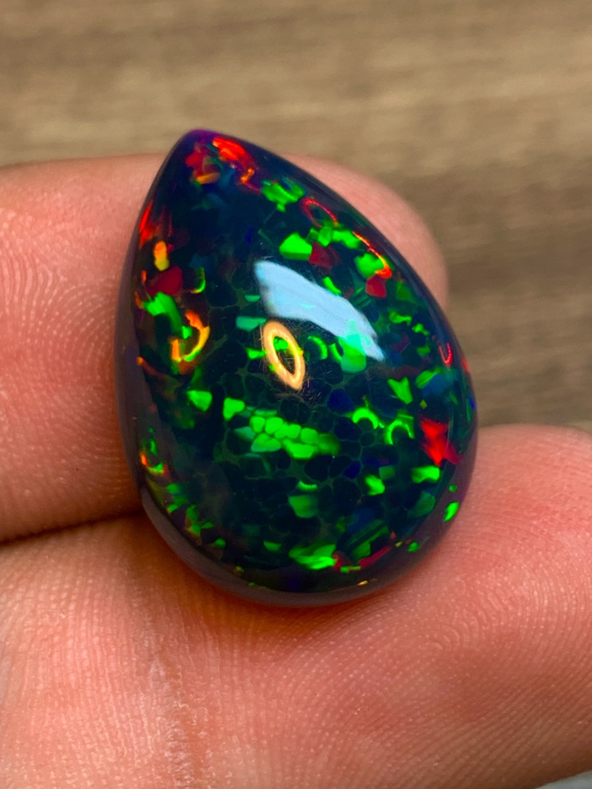 Ethiopian Black Opal Gemstone 10.8 Carat Pear Cabochon Honeycomb Welo Loose Gem
