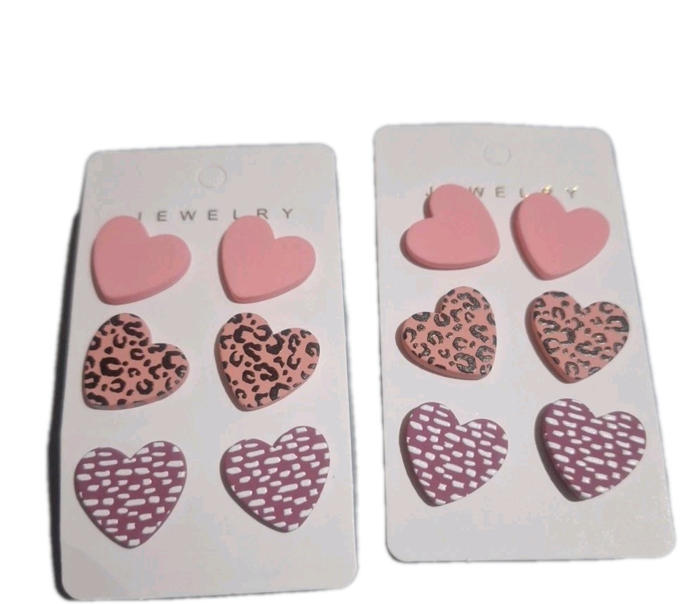 Heart Stud Earrings Colorful Cute Set of 6 Pairs 2 Packs New Fashion Jewelry