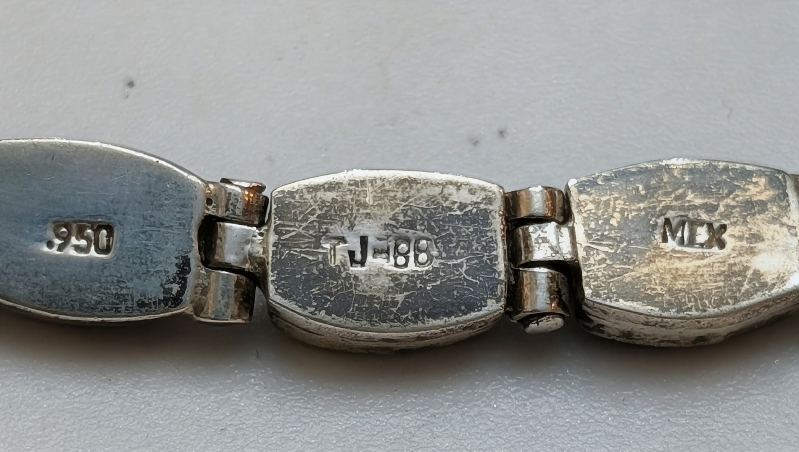 Vintage Taxco Mexico 950 Silver Multi Stone Inlay Link Bracelet 7.5″ 27.6g TJ-88