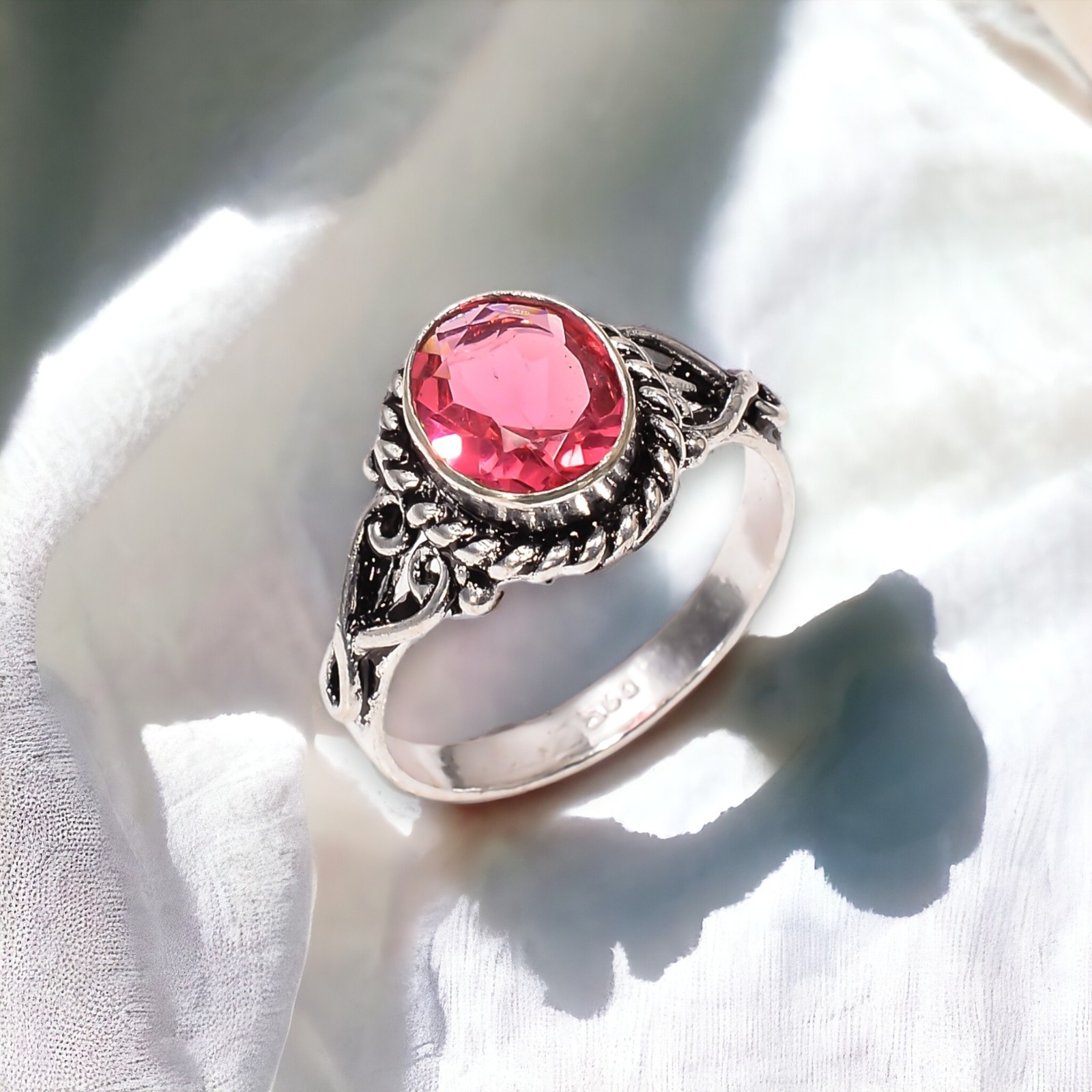 Pink Tourmaline Gemstone Jewelry 925 Silver Handmade Everyday Ring For Women