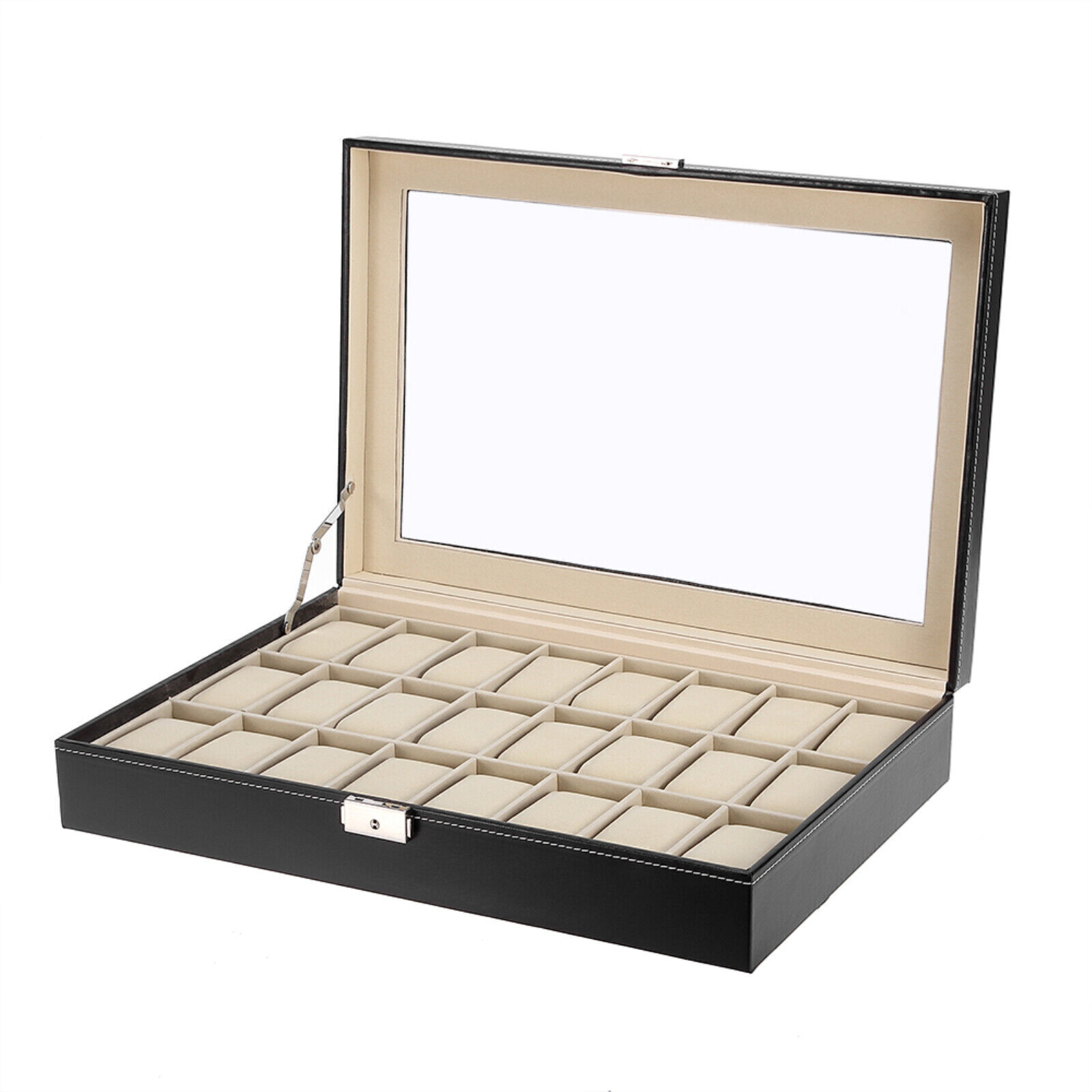 24 Slots Watch Box PU Leather Watch Case Organizer Watch Display Case Lockable