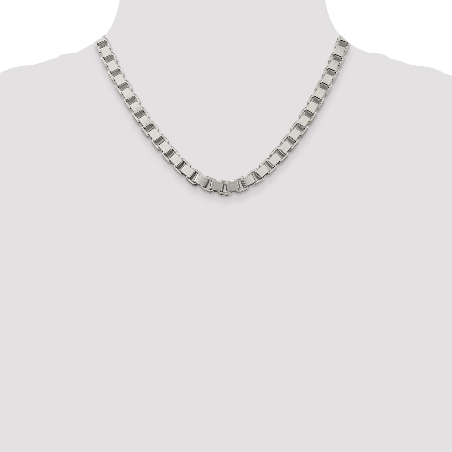Sterling Silver Solid Polished 7mm Plain Box Chain w/ Lobster Clasp 18″ – 24″