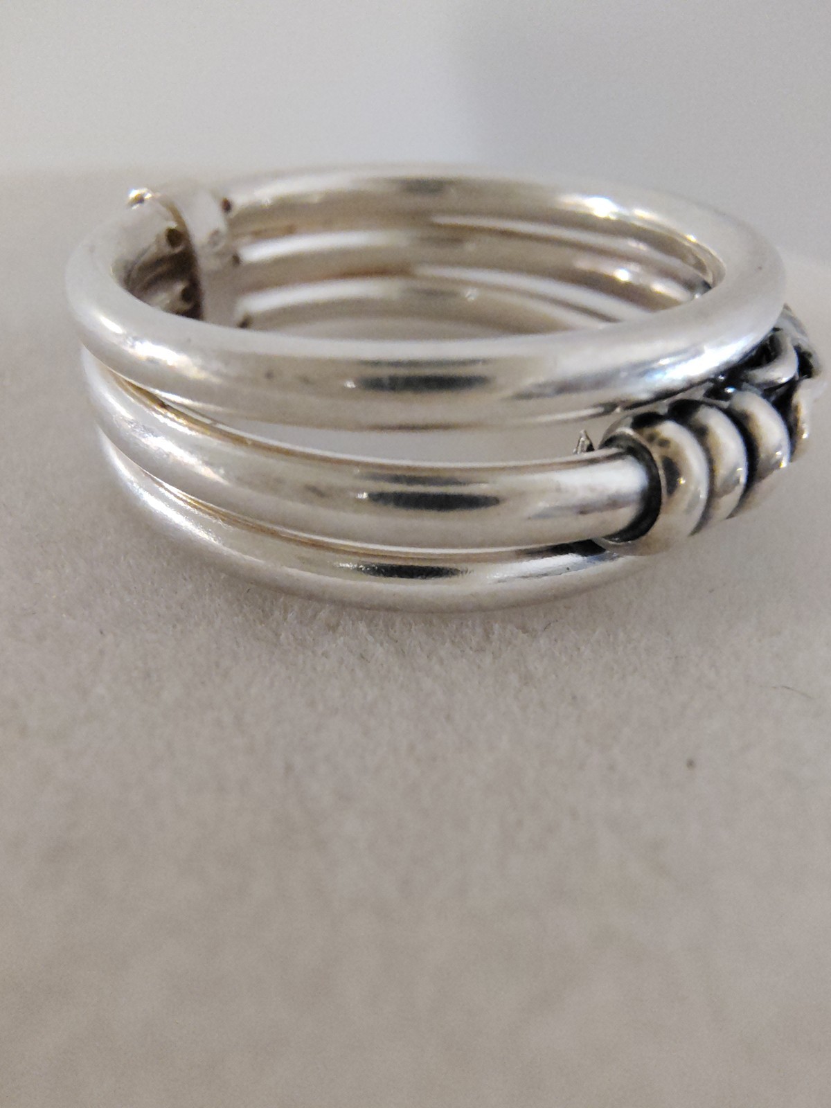 ​VTG Sterling Silver 925 Triple Band Ring Connected Stacker S Hook Motif Size 7