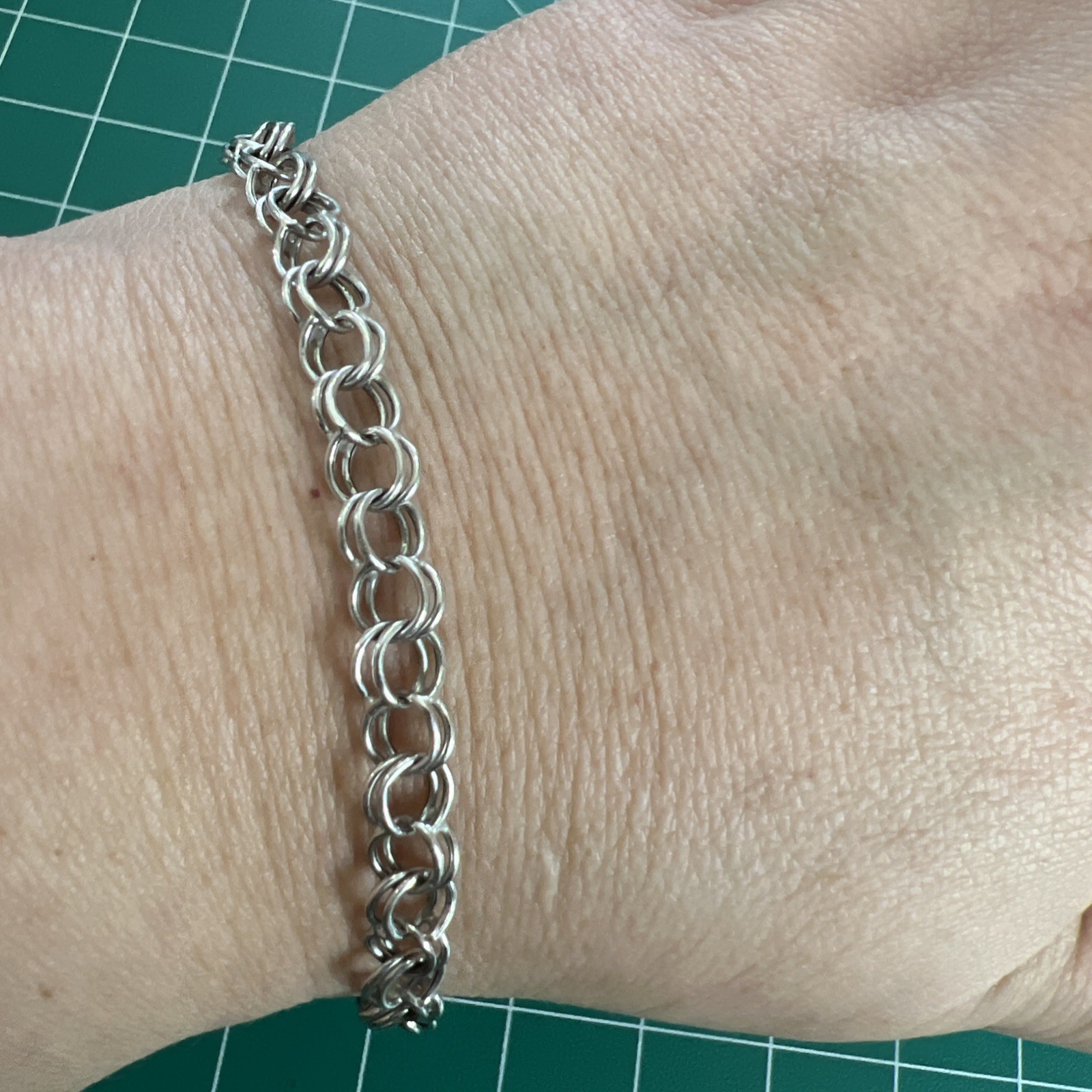 Vintage RCI 14k White Gold Double Circle Link Charm Bracelet 7.3” 5.7mm Turkey