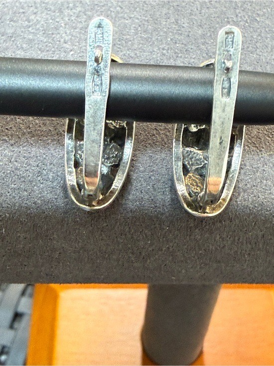 Sterling Silver Floral Hoop Earrings 925 Oxidized Flower Leverback Vintage 3MB