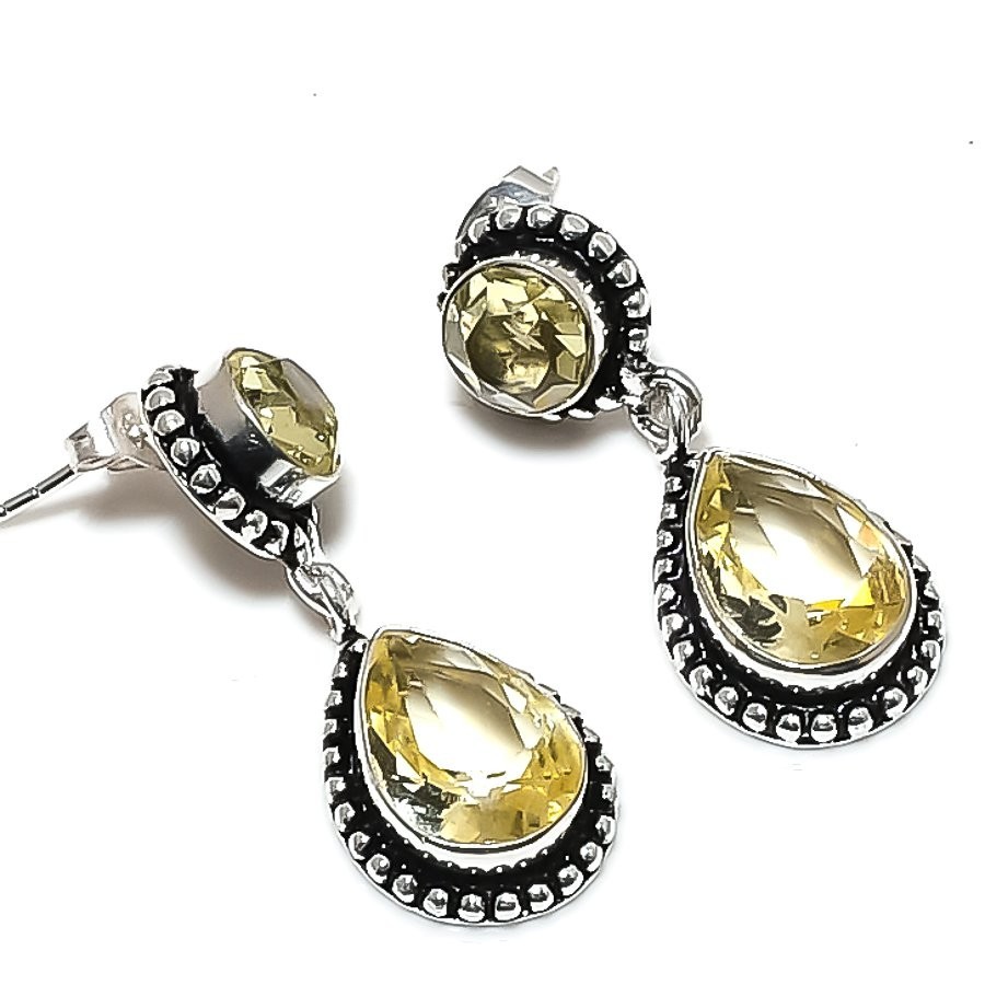 Lemon Quartz Gemstone 925 Sterling silver Jewelry Stud Earring Size 1.45″